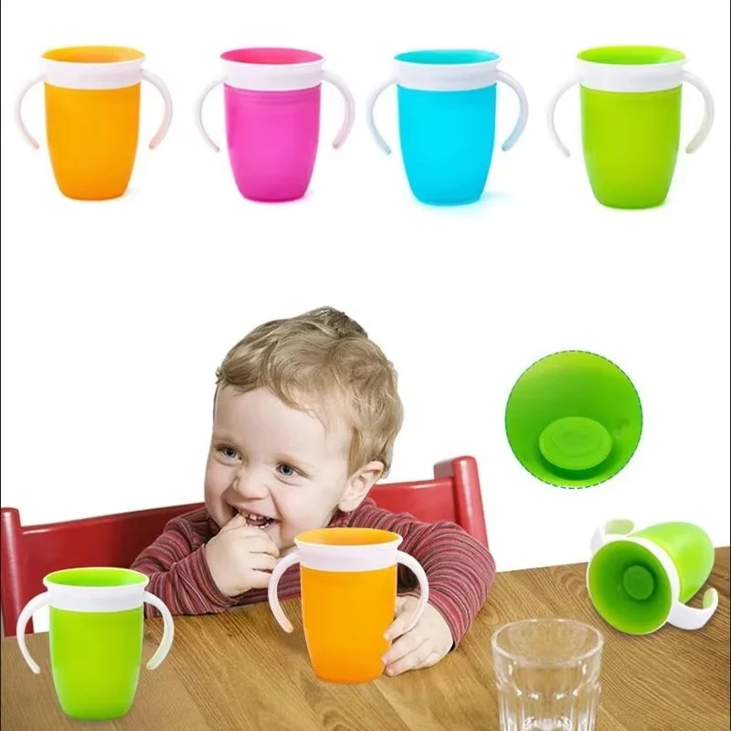 Baby Food Jars With Lids - Baby-Lerntrinkbecher mit Doppelgriff, Klappdeckel, 360-Grad-Drehung, auslaufsicherer