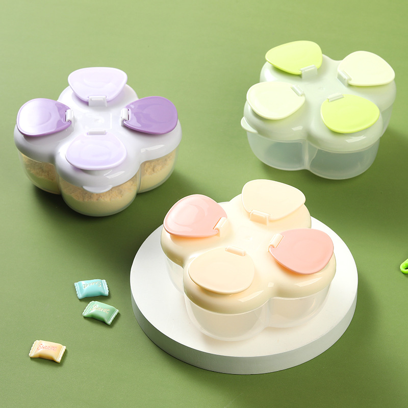 Baby Food Jars With Lids - Tragbarer Clover 4-Fach Milchpulverbehälter, Einhand-Deckel Luftdicht