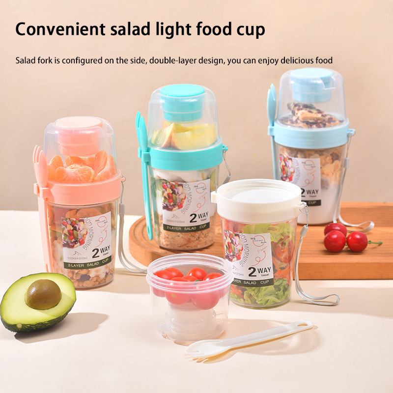 Baby Food Oatmeal - Tragbarer Frühstücks-Salatbecher mit Deckel und Gabel,