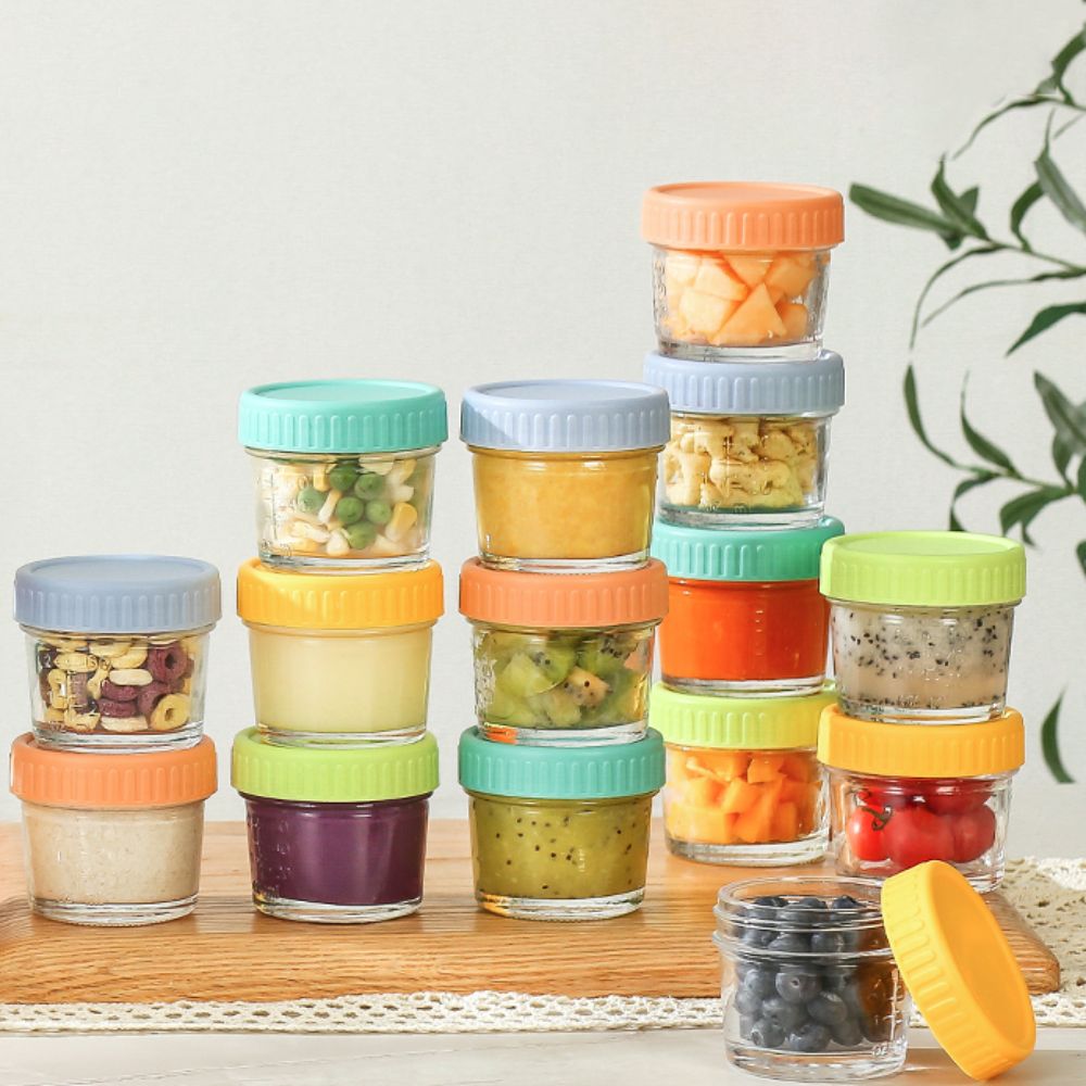 Baby Food Jars With Lids - 6 Stück Glas-Babynahrungsglas, wiederverwendbar, mit Deckel,