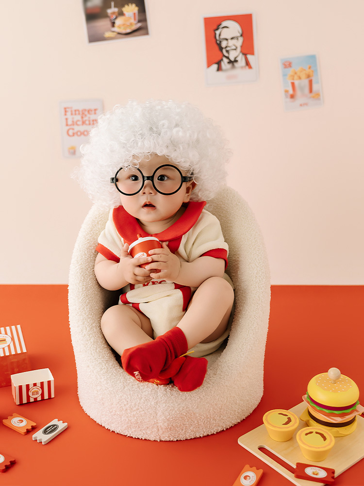 Baby Food With Chicken - Baby 100-Tage-Fotografie-Requisiten Baby-Strampler+Hühnerhut-Set Fast-Food-Thema Requisiten für